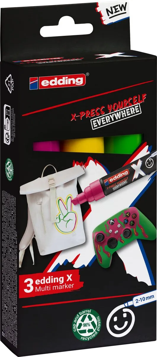 edding 6900 X Multimarker - 3 Stuks Geel/Lichtgroen/Rood-violet - afbeelding 6 van 6