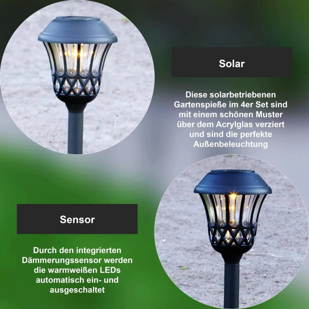 Star Trading Lace Solar Tuinlamp Set 4 Stuks - Zwart/Bont
