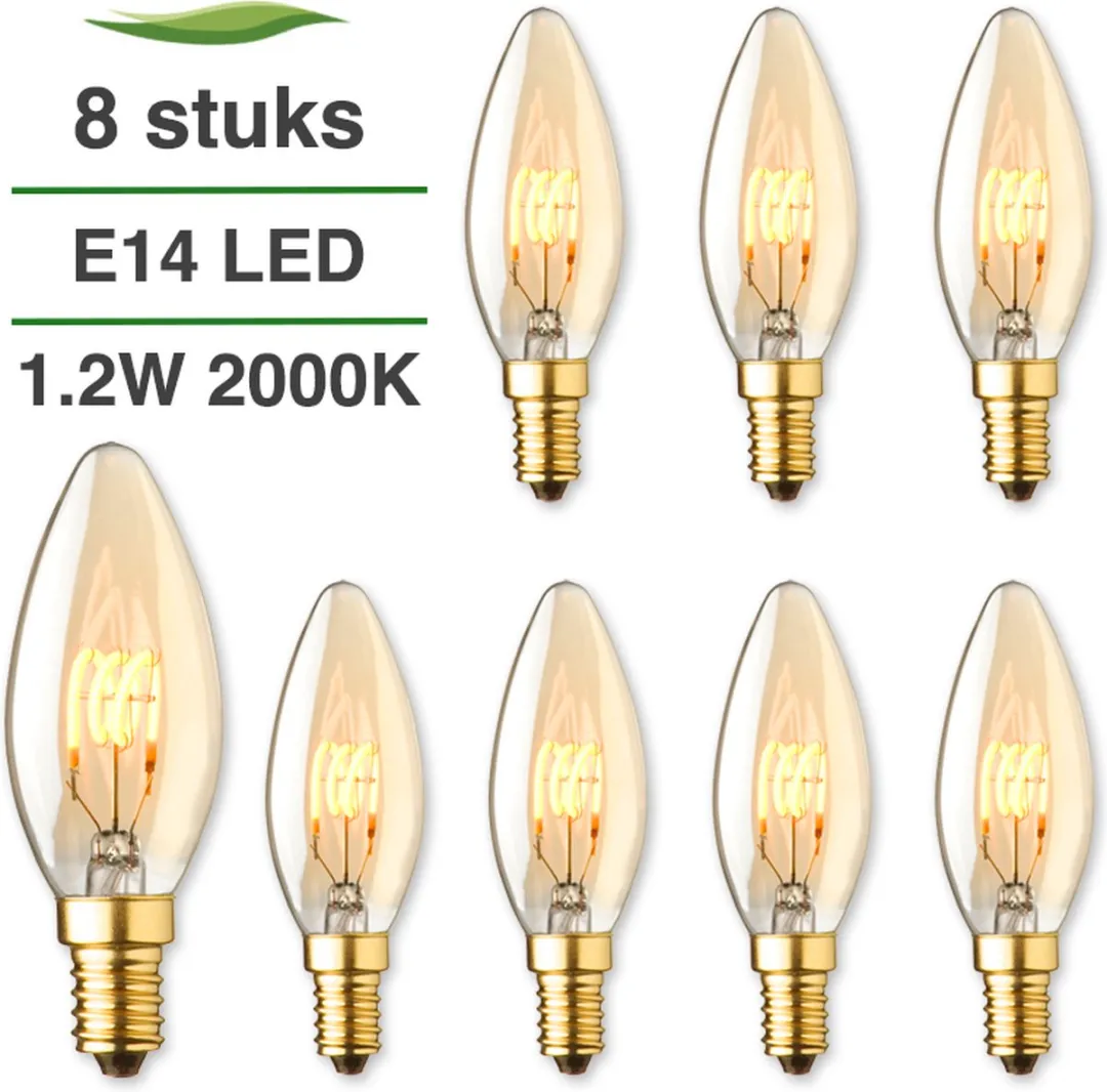 Lybardo - E14 LED Lamp - 8-pack - Kaarslamp - 1.2W - 2000K Extra Warmwit Licht