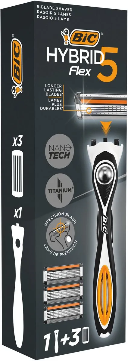 Bic Hybrid 5 Flex Heren Scheermes - 5 Bladen - 3 Navullingen - Zwart