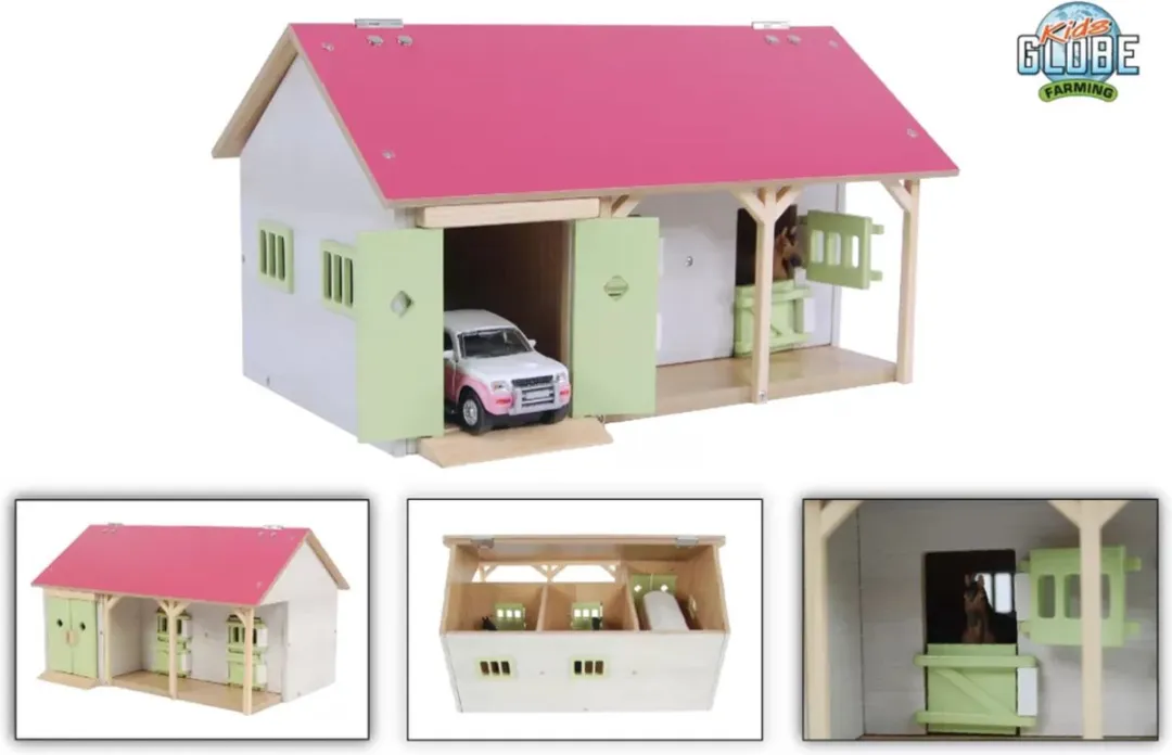 Kids Globe Paardenstal Roze - 2 Boxen & Berging 1:32