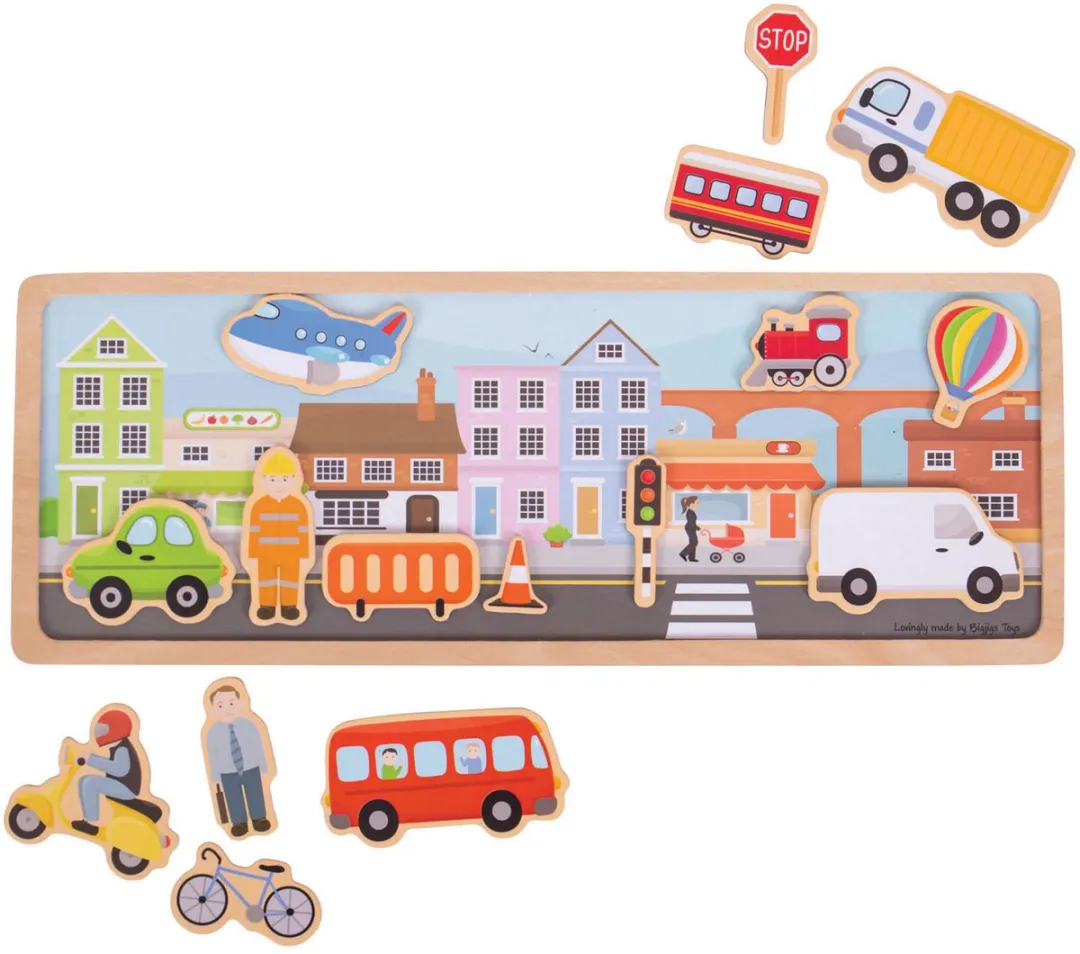 BIGJIGS Houten Magneetset Stad Puzzel - 10 Stuks - Multikleur