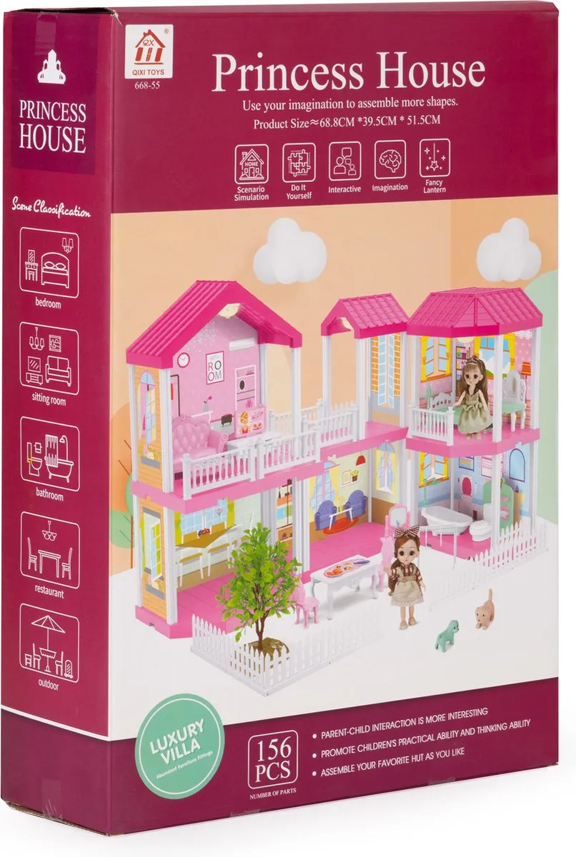 ECOTOYS Poppenhuis Meubels - Roze - 10 Stuks - 2 Poppen