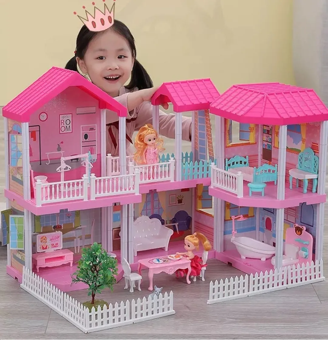 ECOTOYS Poppenhuis Meubels - Roze - 10 Stuks - 2 Poppen