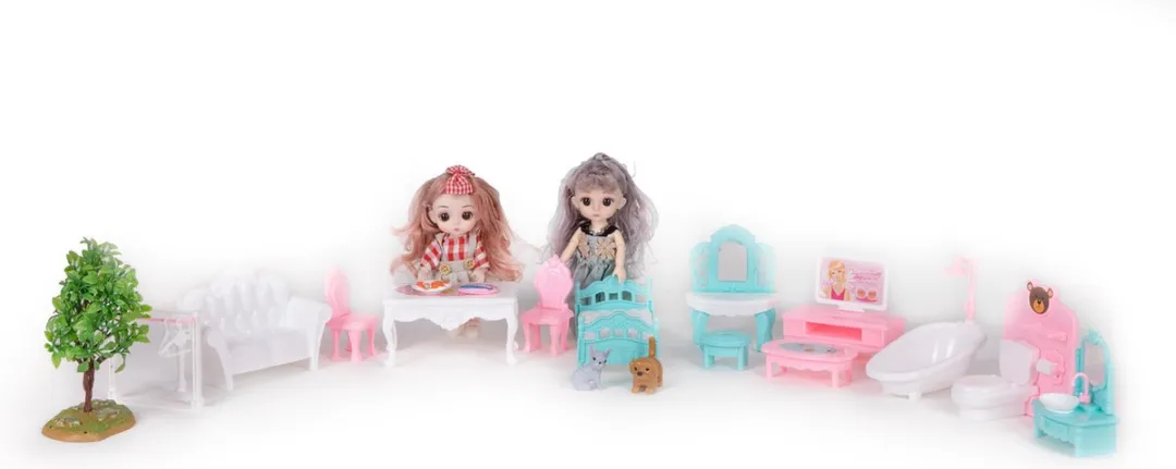 ECOTOYS Poppenhuis Meubels - Roze - 10 Stuks - 2 Poppen