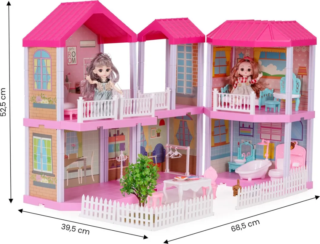 ECOTOYS Poppenhuis Meubels - Roze - 10 Stuks - 2 Poppen