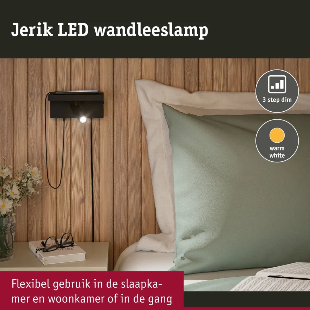 Paulmann LED-wandlamp Jerik 3-Step-Dim 3000K - Zwart mat