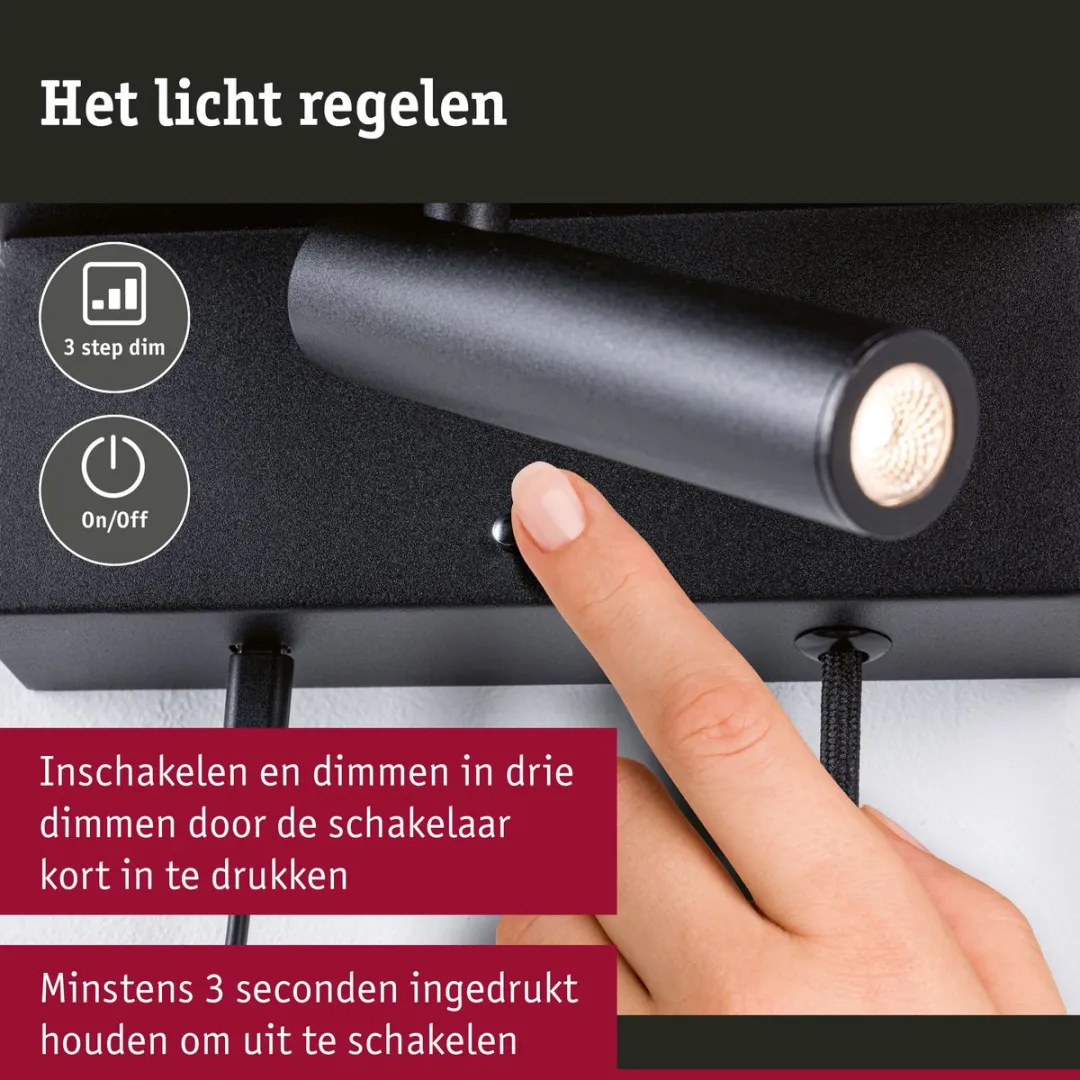 Paulmann LED-wandlamp Jerik 3-Step-Dim 3000K - Zwart mat