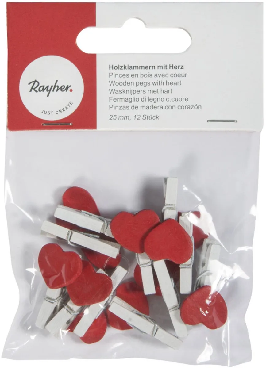 Rayher Mini Knijpertjes Rode Hartjes - 12 Stuks