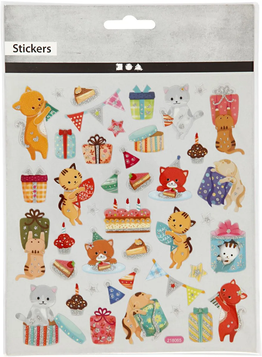 Creativ Company Verjaardag Katten Stickers - 15x16,5cm - Multi
