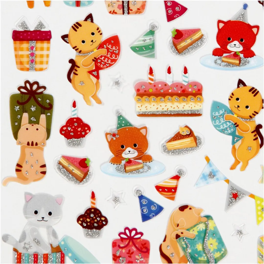 Creativ Company Verjaardag Katten Stickers - 15x16,5cm - Multi