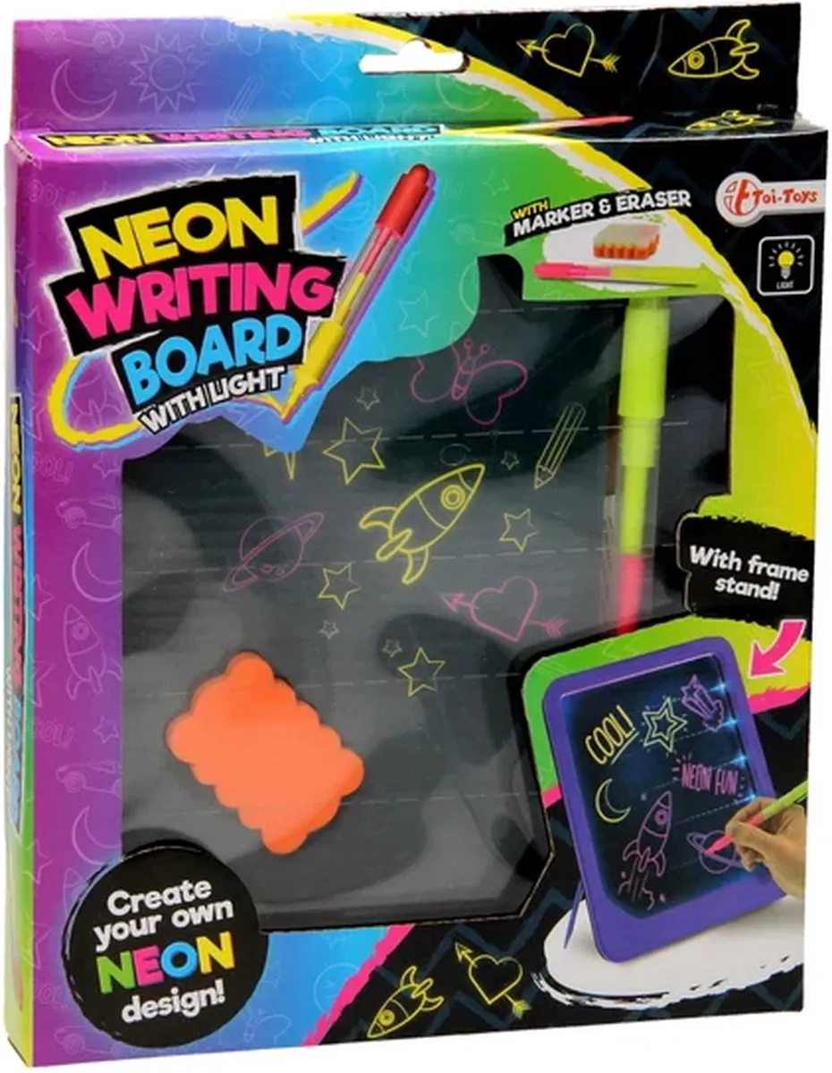 Toi-Toys Neon Glow Tekenbord met Stift en Spons - Paars