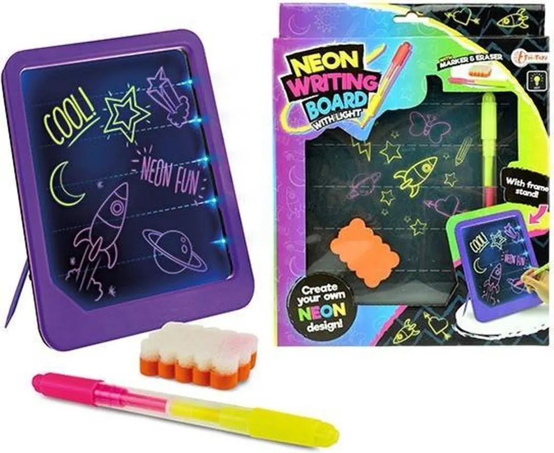 Toi-Toys Neon Glow Tekenbord met Stift en Spons - Paars