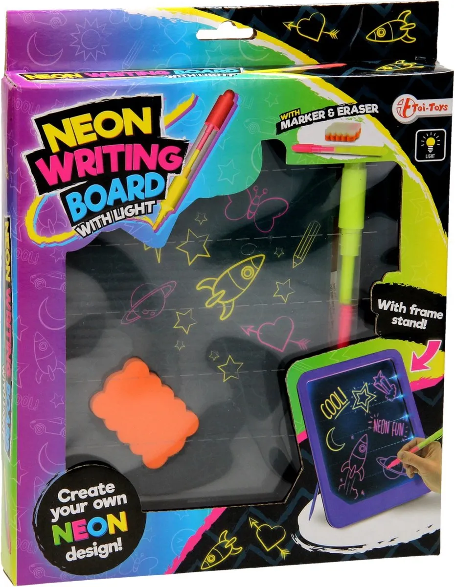 Toi-Toys Neon Glow Tekenbord met Stift en Spons - Paars