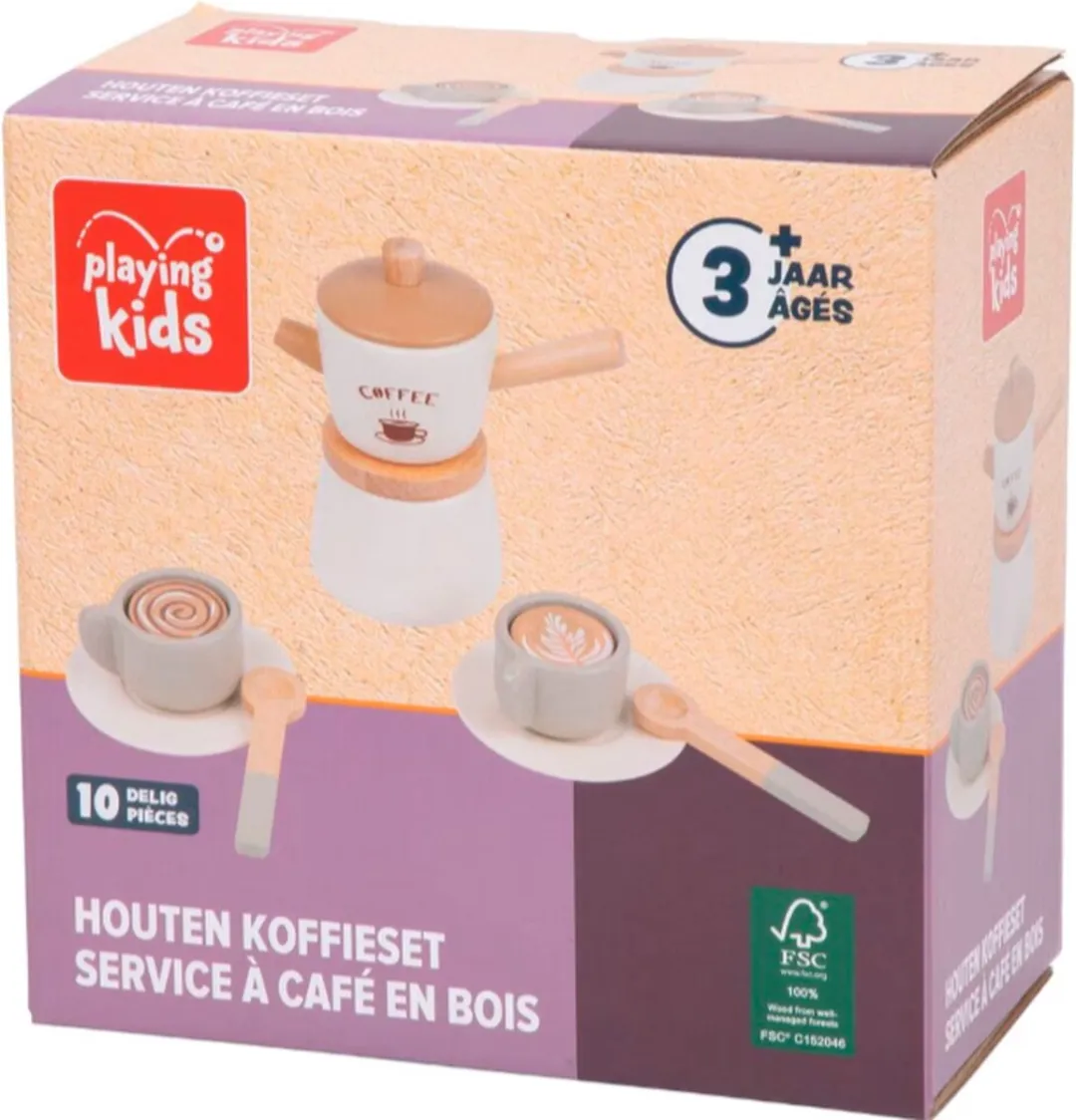 Playing Kids Houten Koffieset - 10-delig