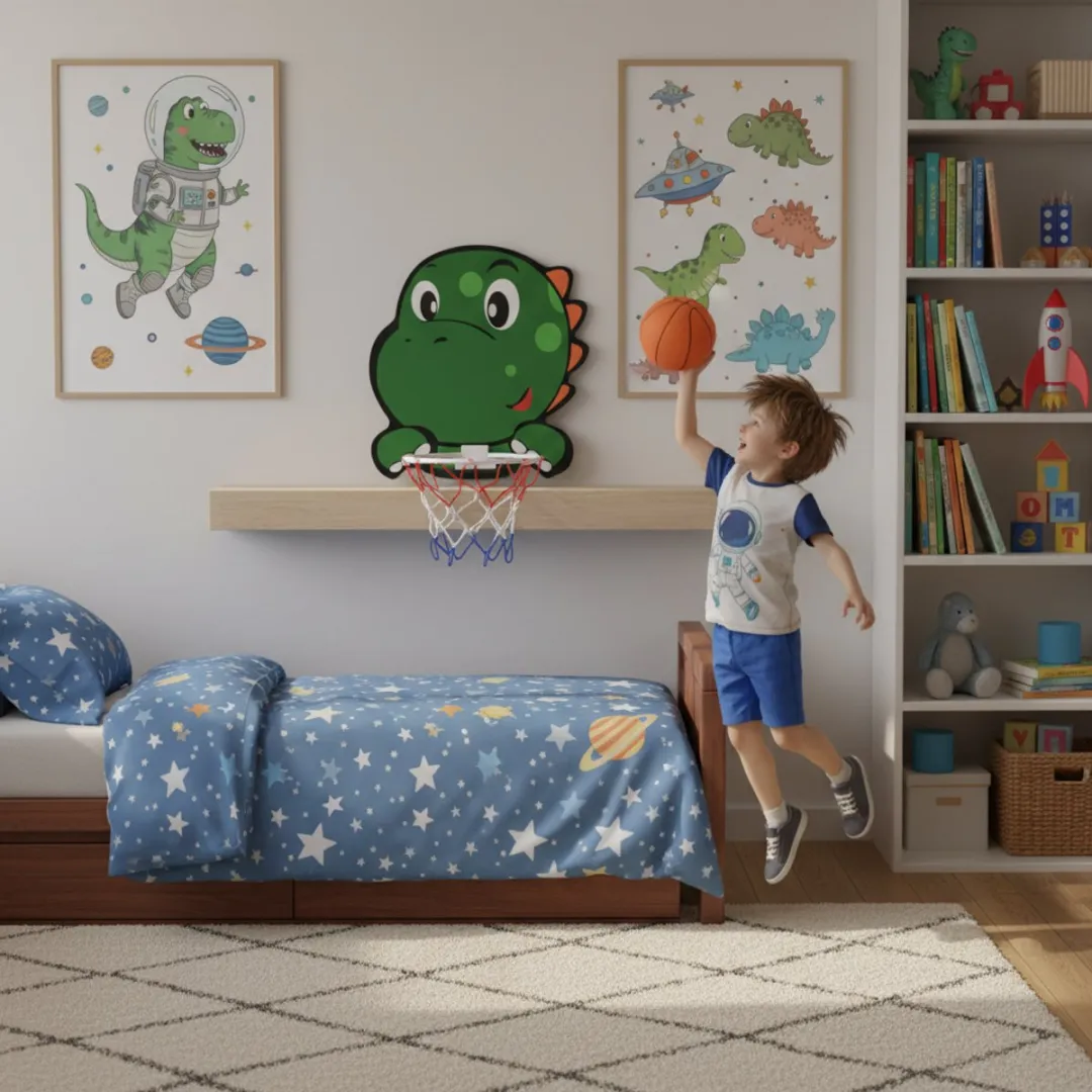 Eddy Toys Basketbal Set Dino - 34x30cm - Groen/Wit/Rood