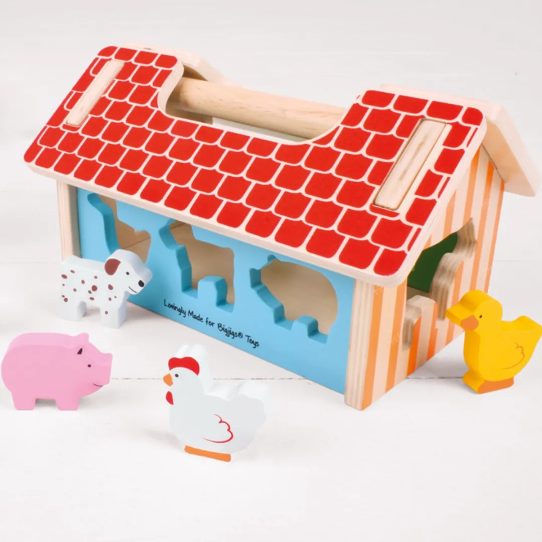 BIGJIGS Houten Boerderij Vorm Sorteerbox 069162 - Multicolor