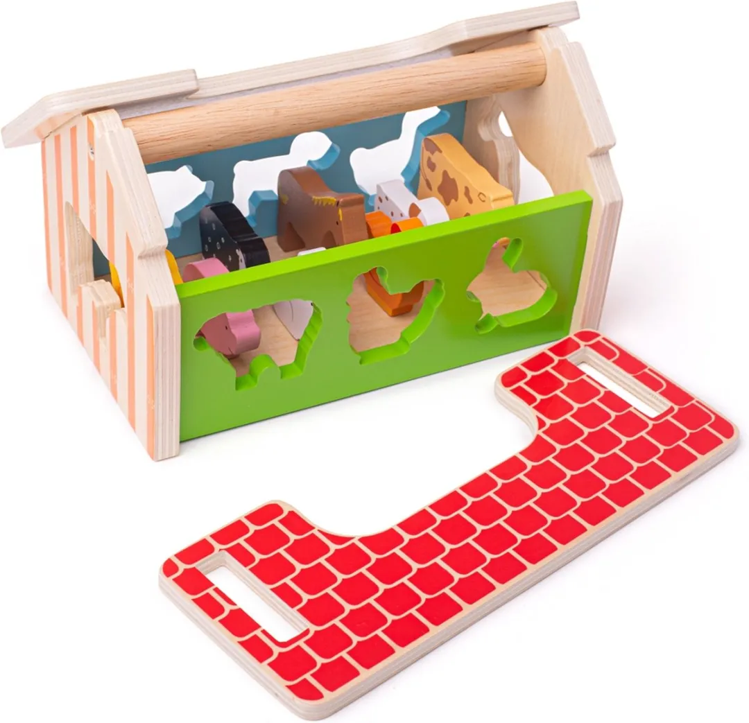 BIGJIGS Houten Boerderij Vorm Sorteerbox 069162 - Multicolor