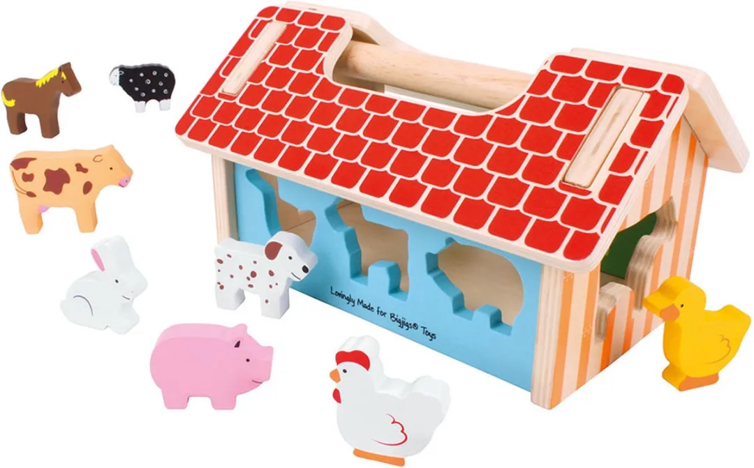 BIGJIGS Houten Boerderij Vorm Sorteerbox 069162