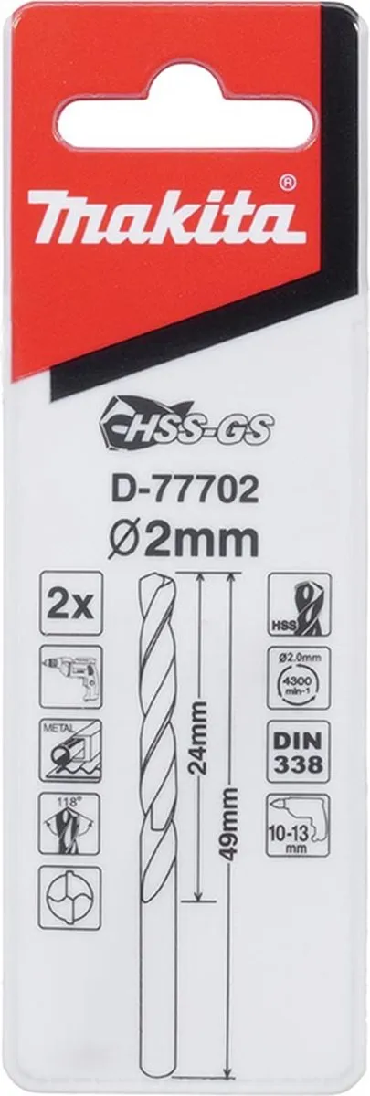 Makita Metaalboor HSS-GS 2,0x49mm - 2 Stuks