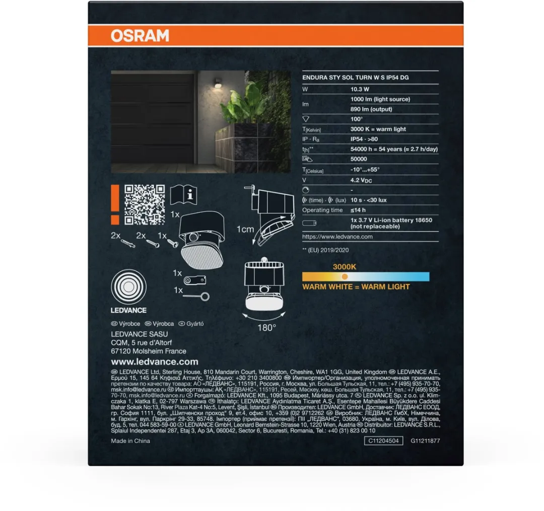 Osram Endura Style Solar Wandlamp Turn 10,3W - 890lm - PIR-sensor