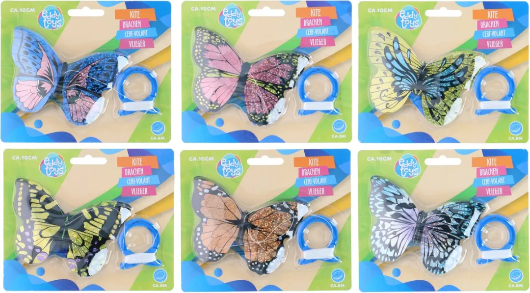Eddy Toys Vlinder Vlieger 10cm - 6m Lijn - Willekeurige Kleur