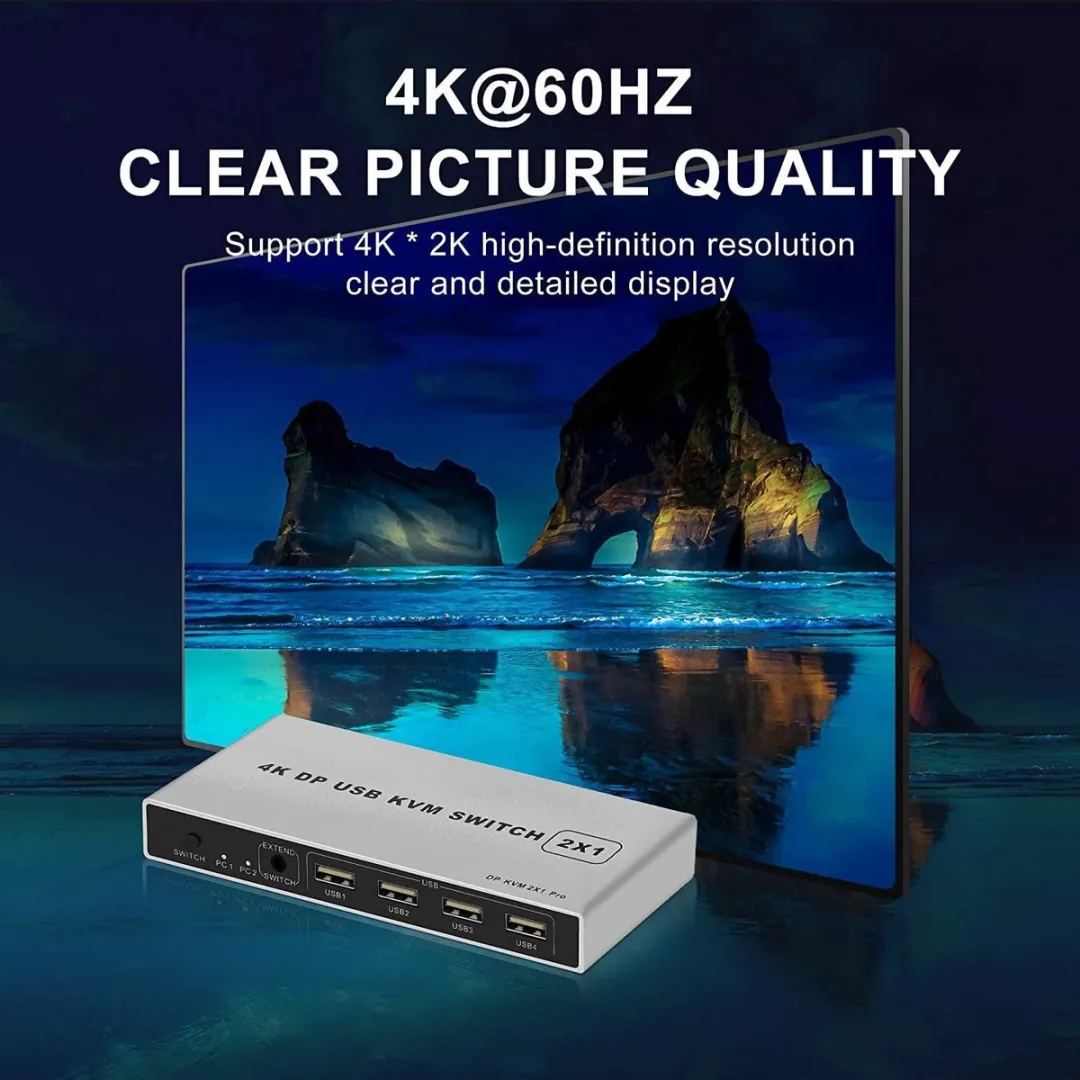 NÖRDIC KVM-101 KVM Switch 2x PC naar 1x DP 4K60Hz - Grijs