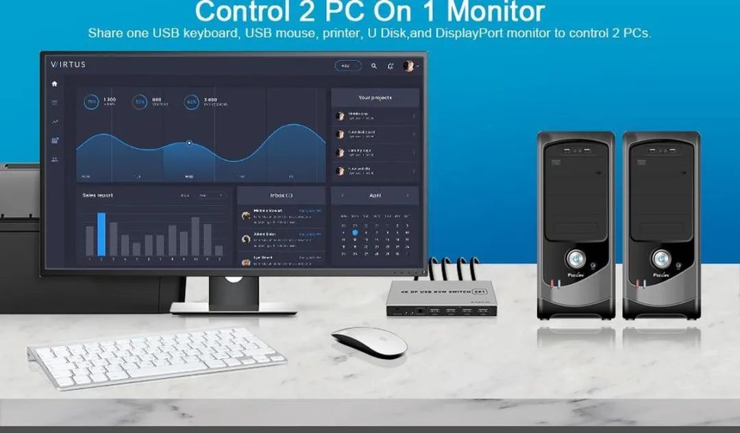 NÖRDIC KVM-101 KVM Switch 2x PC naar 1x DP 4K60Hz - Grijs - afbeelding 6 van 6