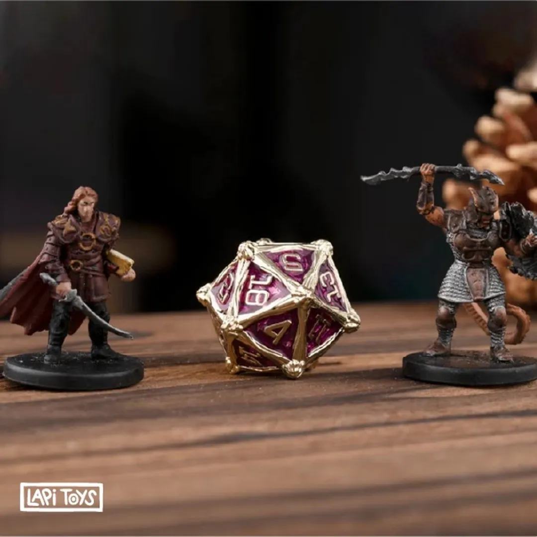 Lapi Toys DnD Polydice Metalen Dobbelstenen - 7 Stuks - Rood/Goud
