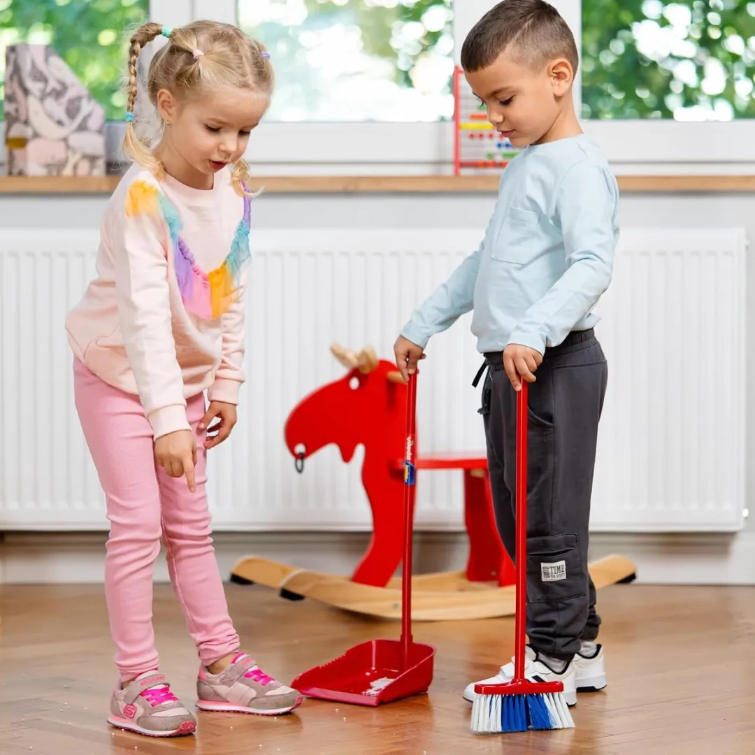 Klein Toys Vileda Langsteelstoffer & Bezembundel - 111,5cm - Rood/Blauw