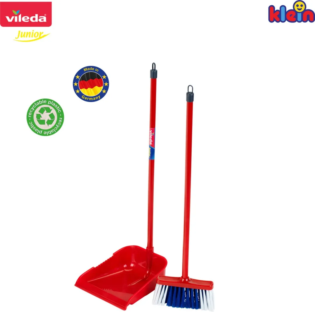Klein Toys Vileda Langsteelstoffer & Bezembundel - 111,5cm - Rood/Blauw