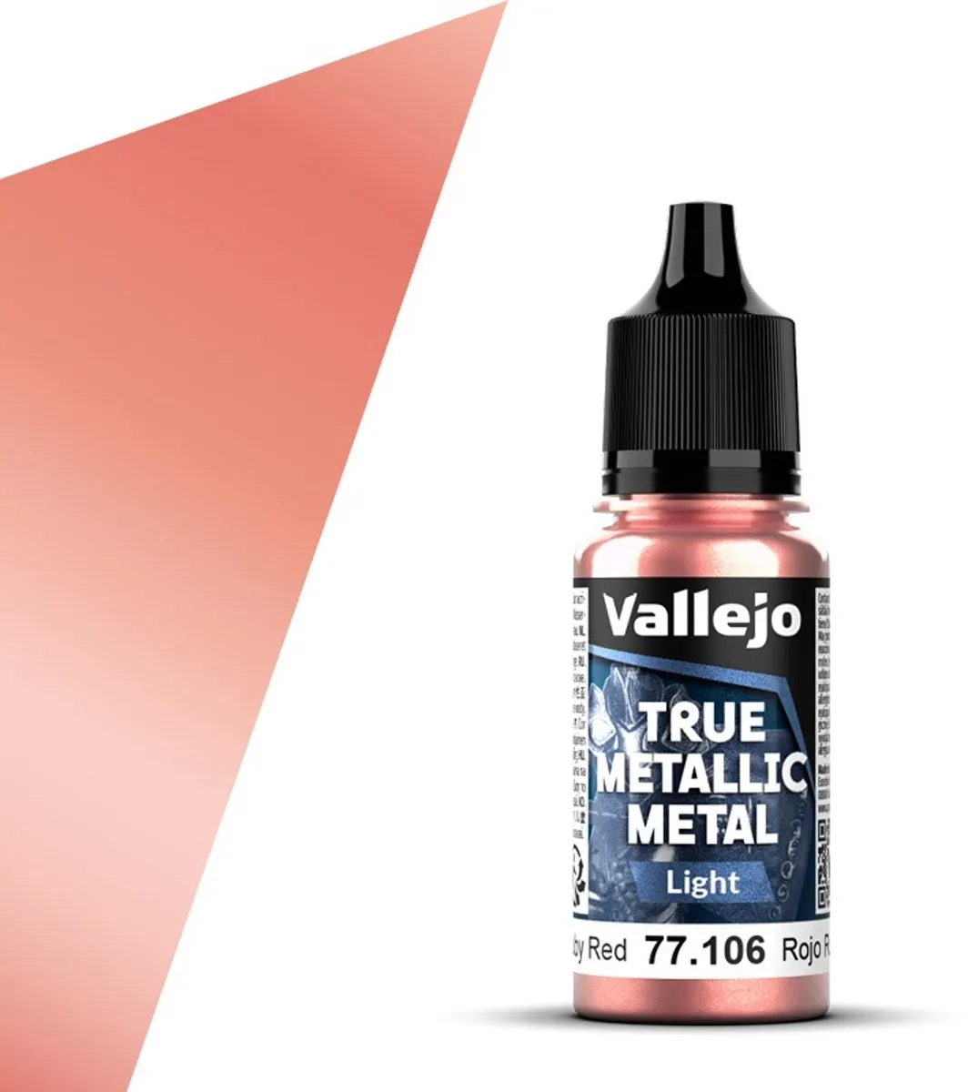 Vallejo Hobbyverf True Metallic Metal Light Robijn Rood 18ml