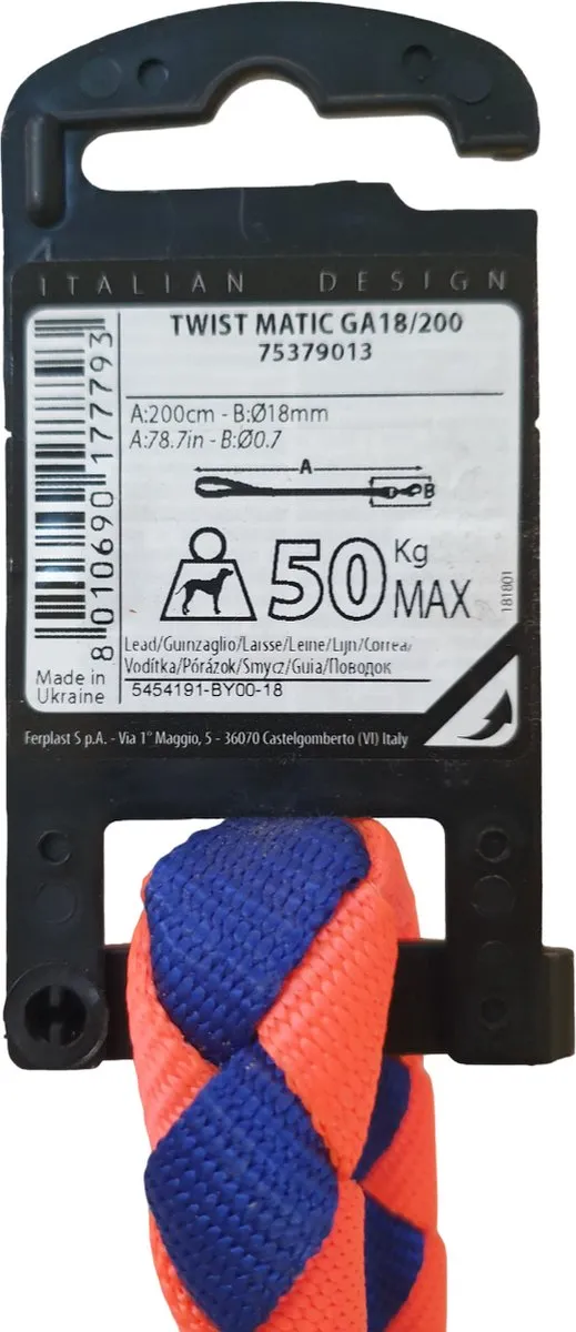 Ferplast Twist Matic Hondenlijn 200cm - Blauw/Oranje