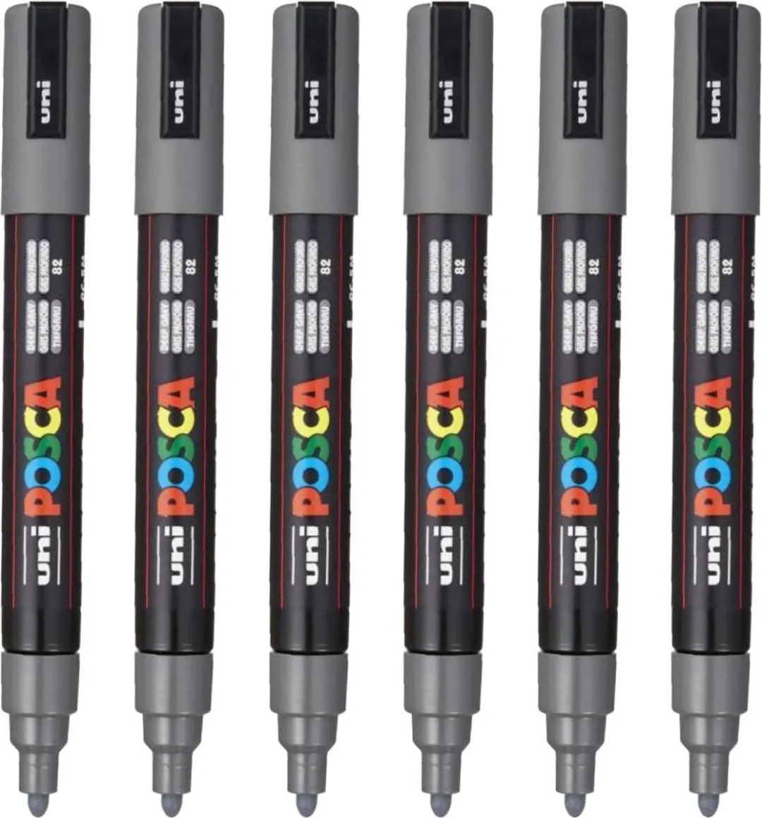 Posca PC-5M Medium Tip Verfstiften - Diepgrijs - 6 Stuks