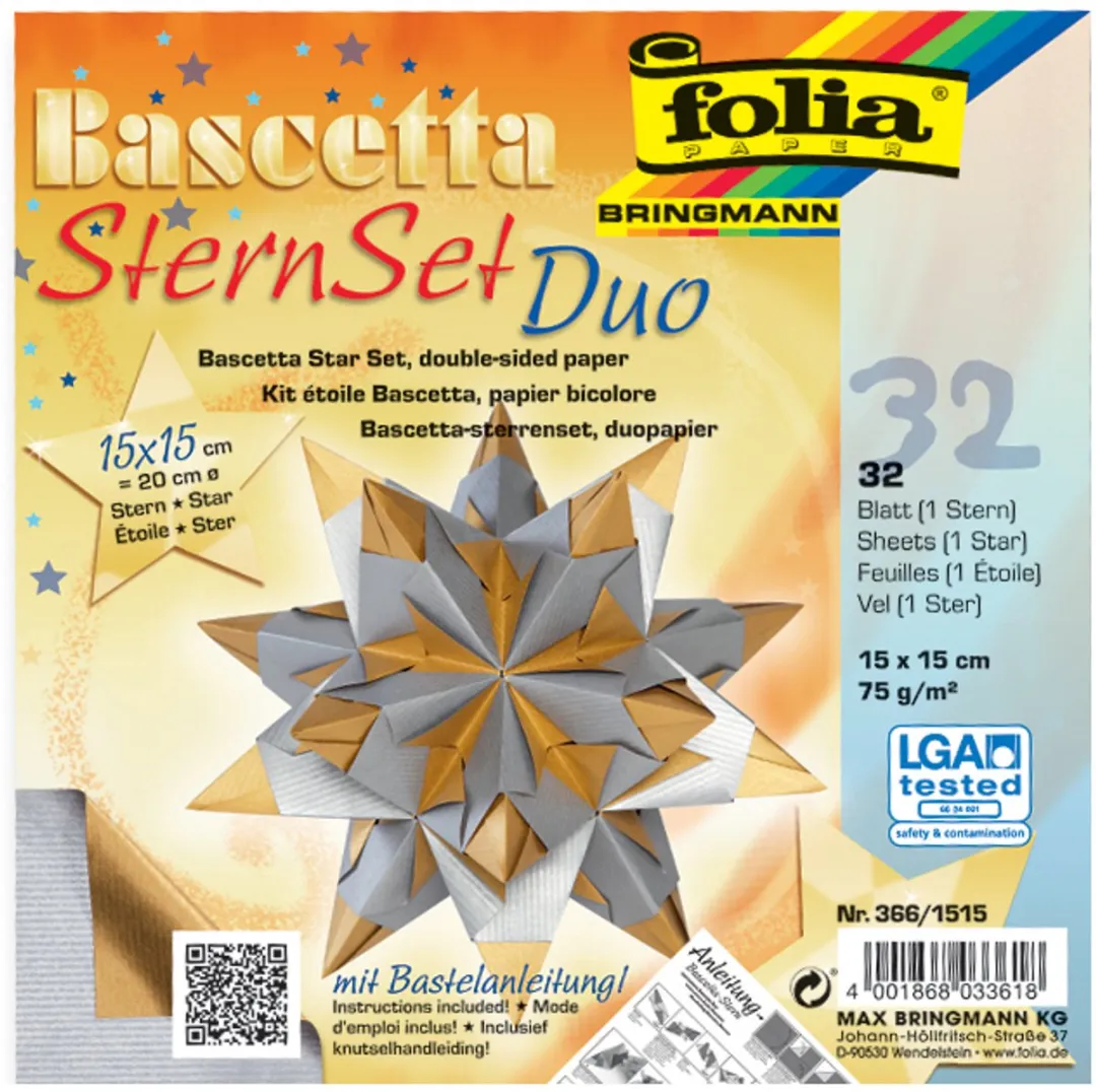 Folia Vouwbladen Bascetta-ster 15x15cm - Rood/groen - 32 Vel