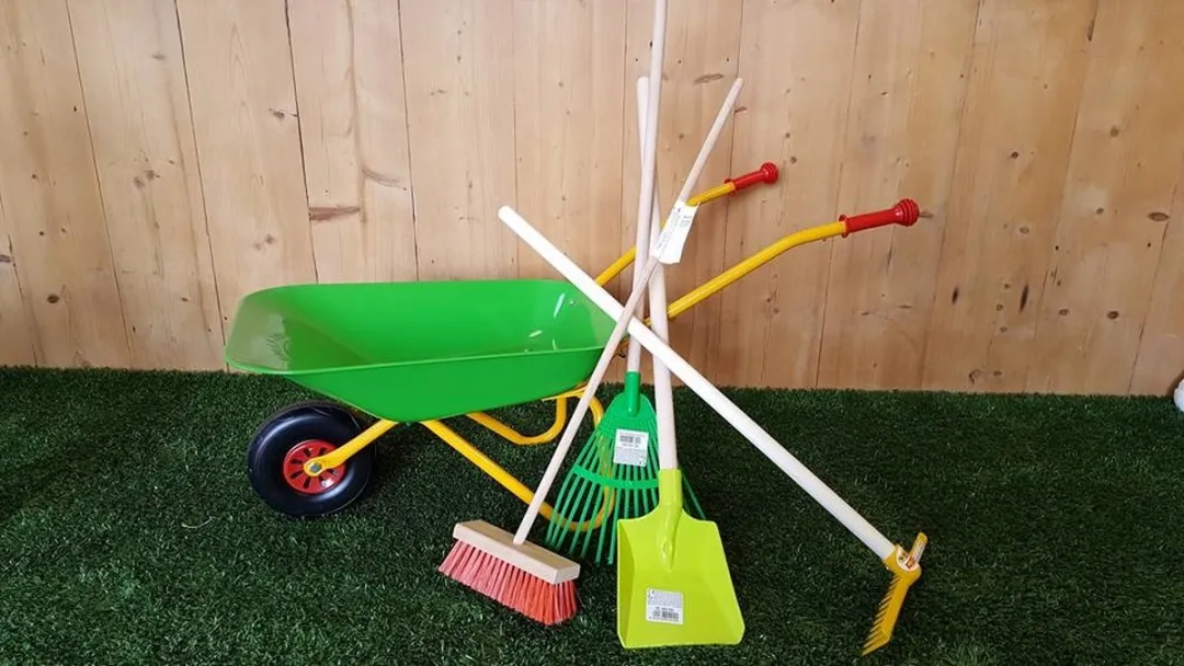 Kindertuingereedschapset met kruiwagen van metaal - groen (5 dlg.)