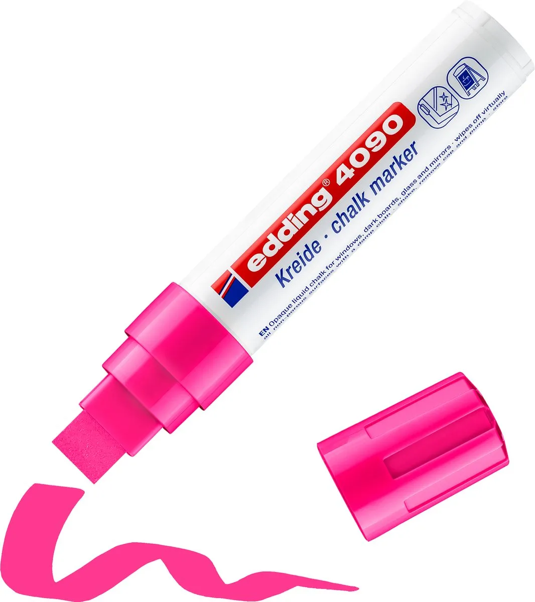 edding 4090 krijtmarker - diverse kleuren - 5 raamstiften - beitelvormige punt 4-15 mm - raamstiften voor borden, ruiten, glas, spiegels - krijtstift voor ramen zijn afwasbaar en uitwisbaar