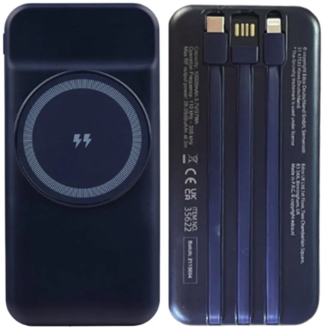 Grundig Draadloze Powerbank 10.000mAh - MagSafe 15W - USB-A/USB-C/Lightning - Zwart