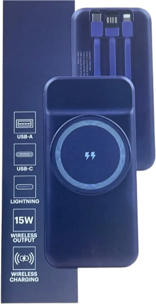 Grundig Draadloze Powerbank 10.000mAh - MagSafe 15W - USB-A/USB-C/Lightning - Zwart