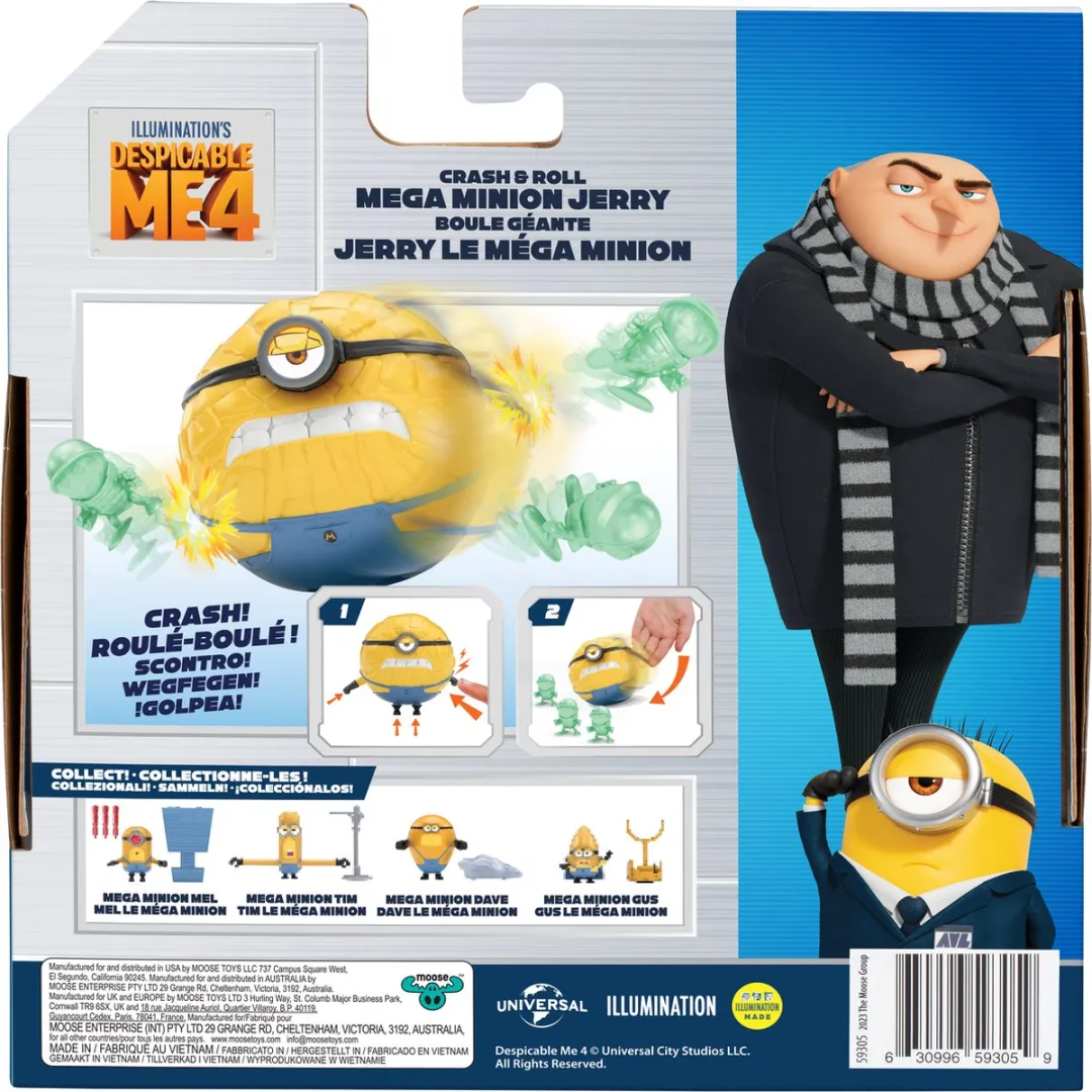 Moose Toys Despicable Me 4 Crash & Rol Mega Minion Jerry Actiefiguur - Geel/groen