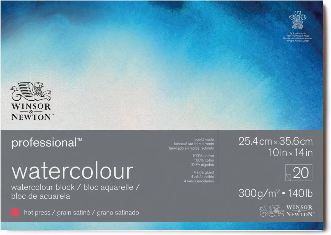 Winsor & Newton Professioneel Aquarelpapier Blok 25x36cm 20 Vel 300g/m² Wit
