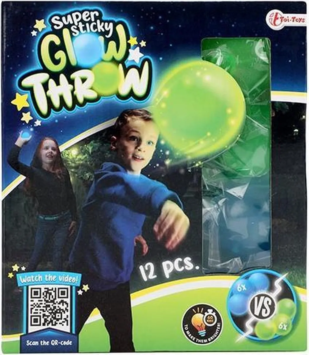 Toi-Toys Sticky Stretch Ballen Glow in the Dark - 12 Stuks