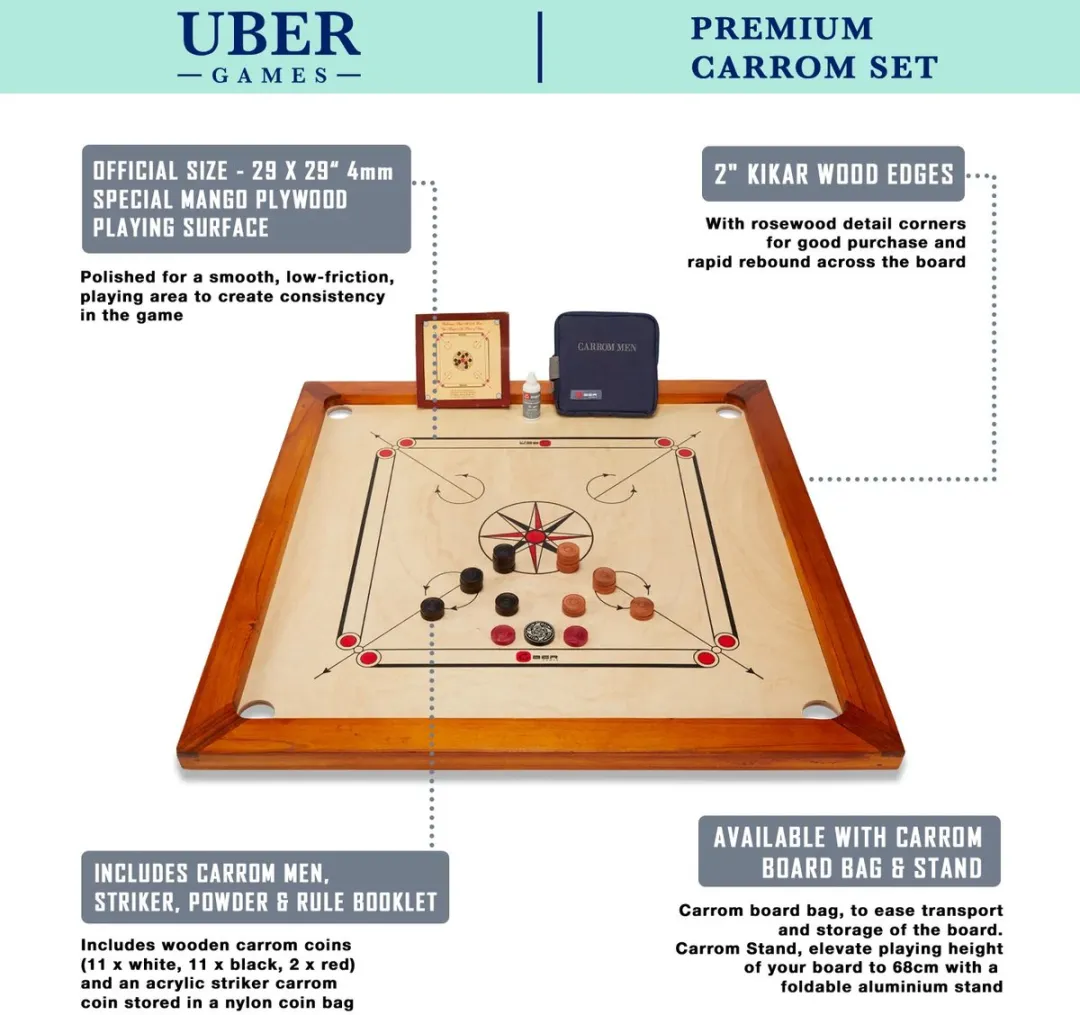 Ubergames Premium Carrom Set 84x84cm - ECO-hout - 4 Spelers