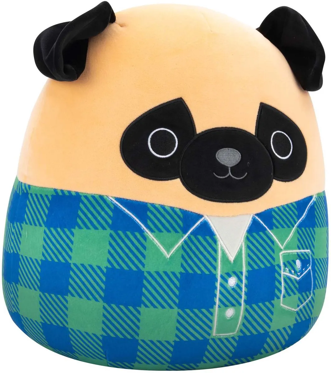 Squishmallows Prince Brown Pug 30cm Pluche - Groen/Blauw Flanel