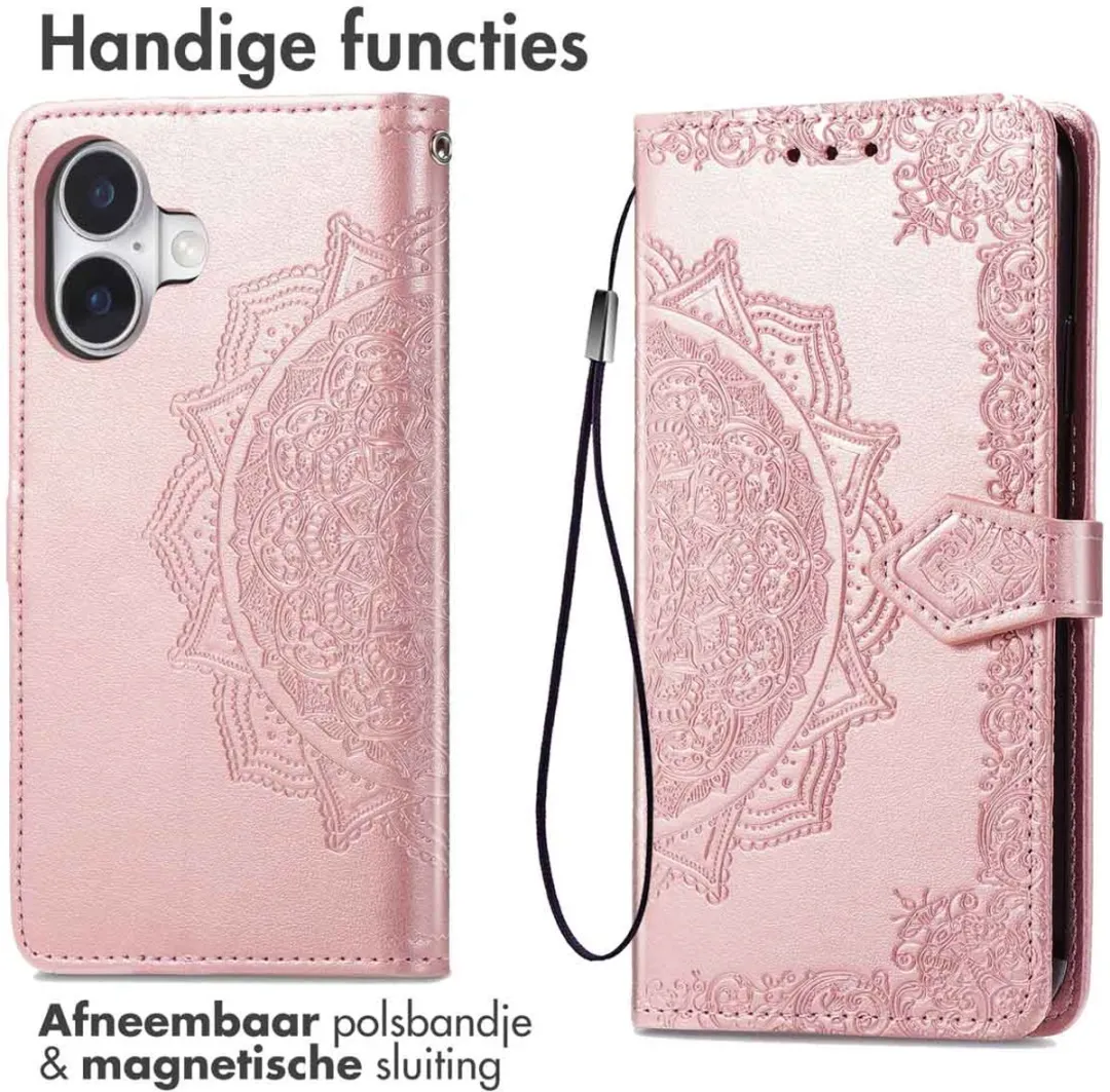 Imoshion Hoesje iPhone 16 Mandala Bookcase Roségoud - 3 Pasjes