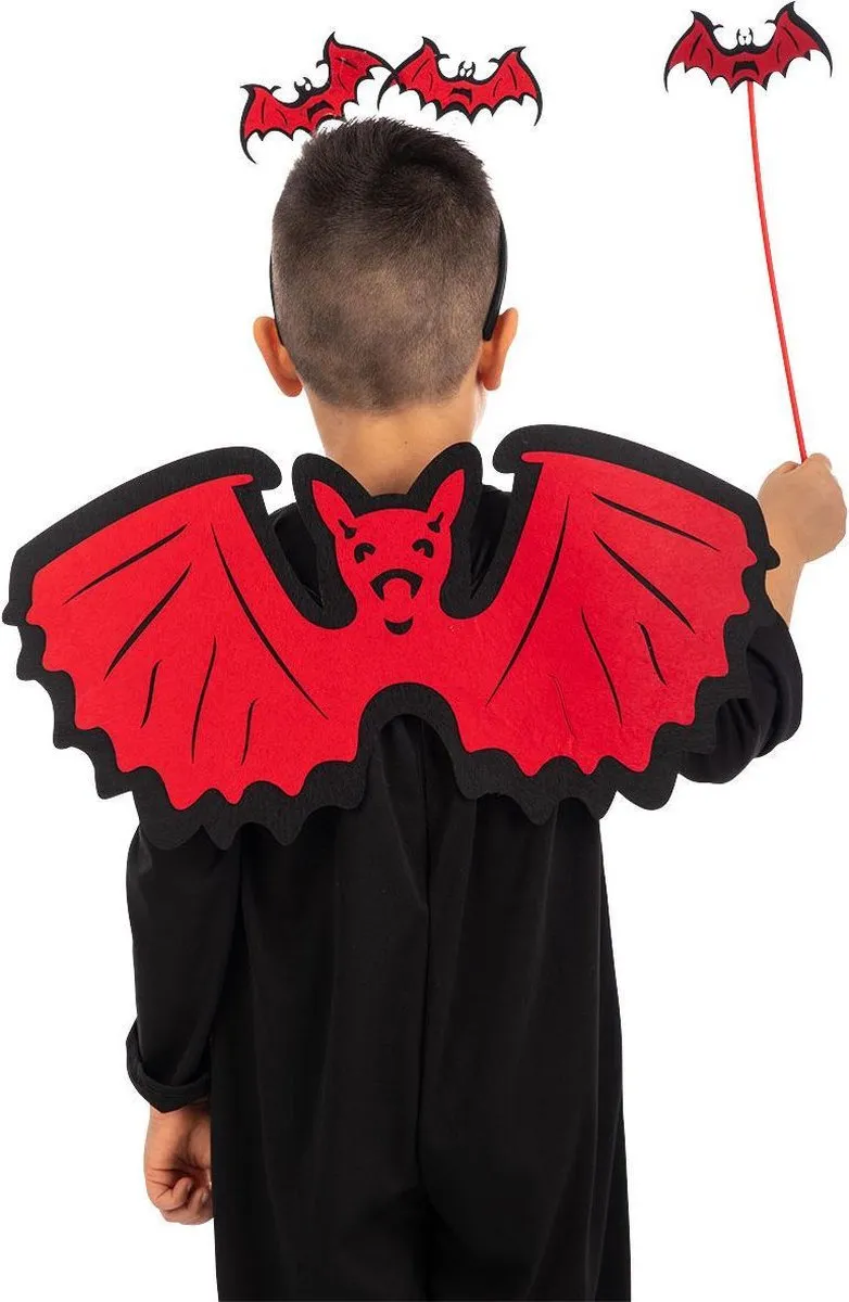 Carnival Toys Vleermuis Junior Verkleedset - Rood - 3-delig