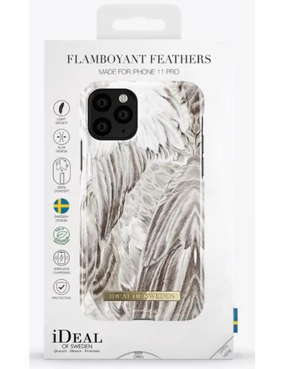 iDeal of Sweden iPhone 11 Pro Hoesje Flamboyant Feathers - Wit/Grijs