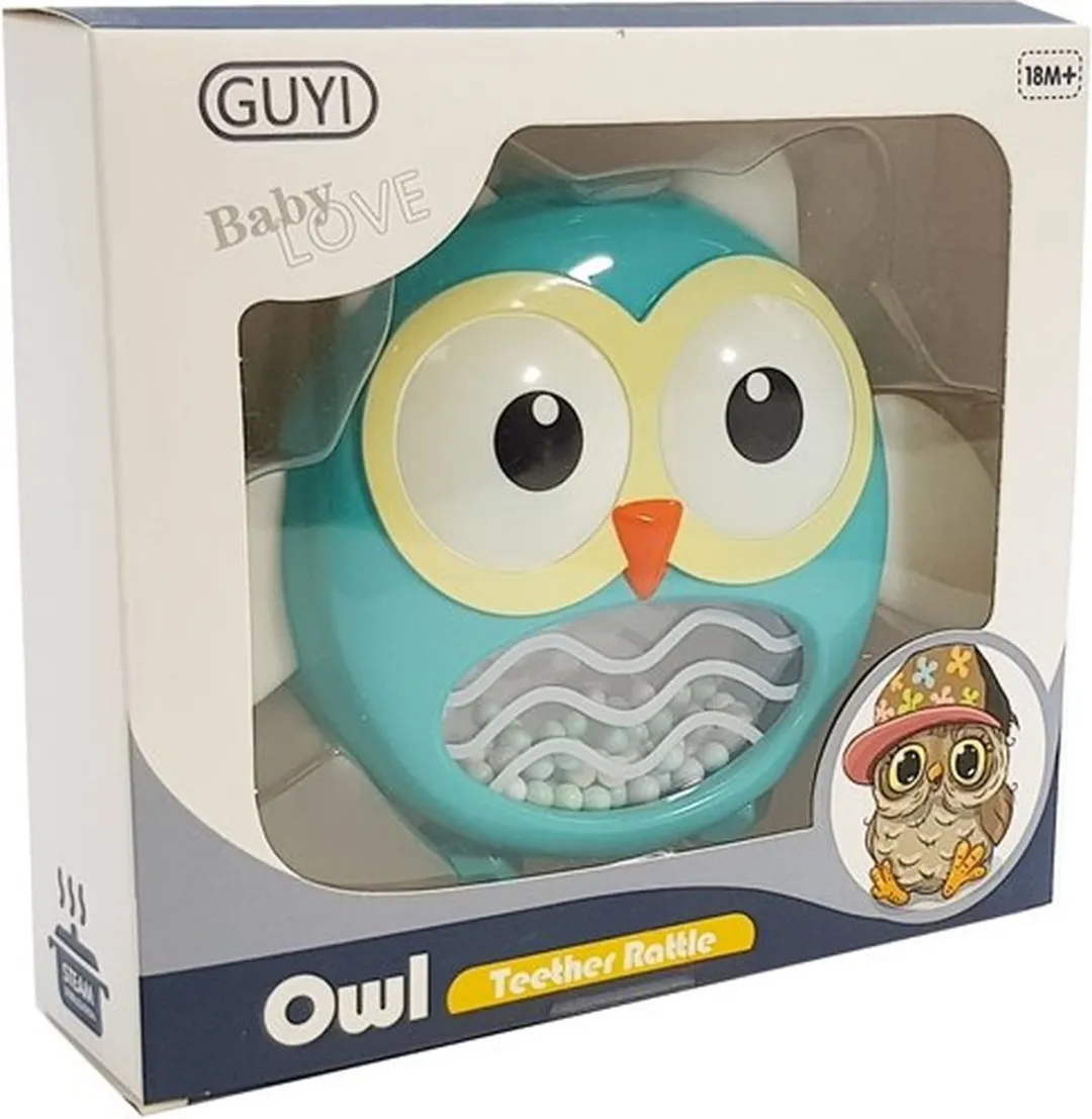 Lean Toys Uil Rammelaar Bijtring - Blauw