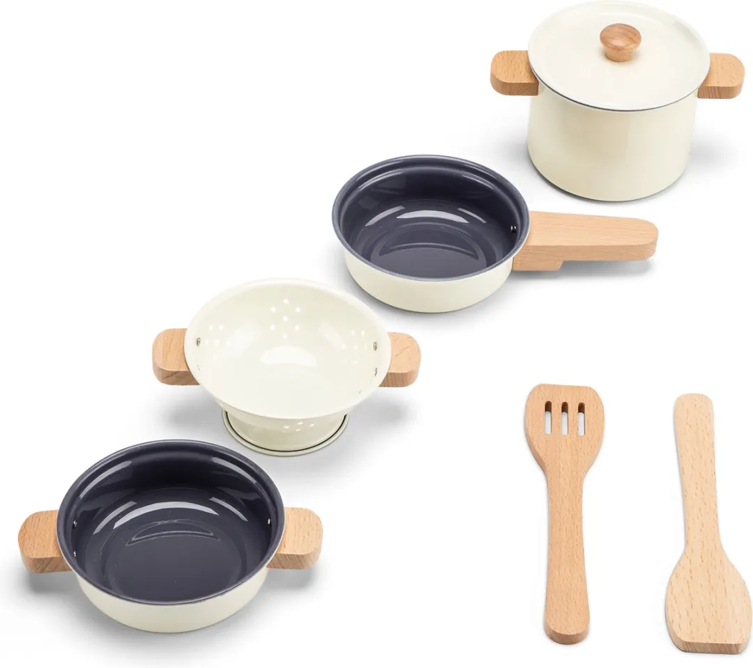 New Classic Toys Metalen Pannenset Wit - 7-delig - Gebroken wit