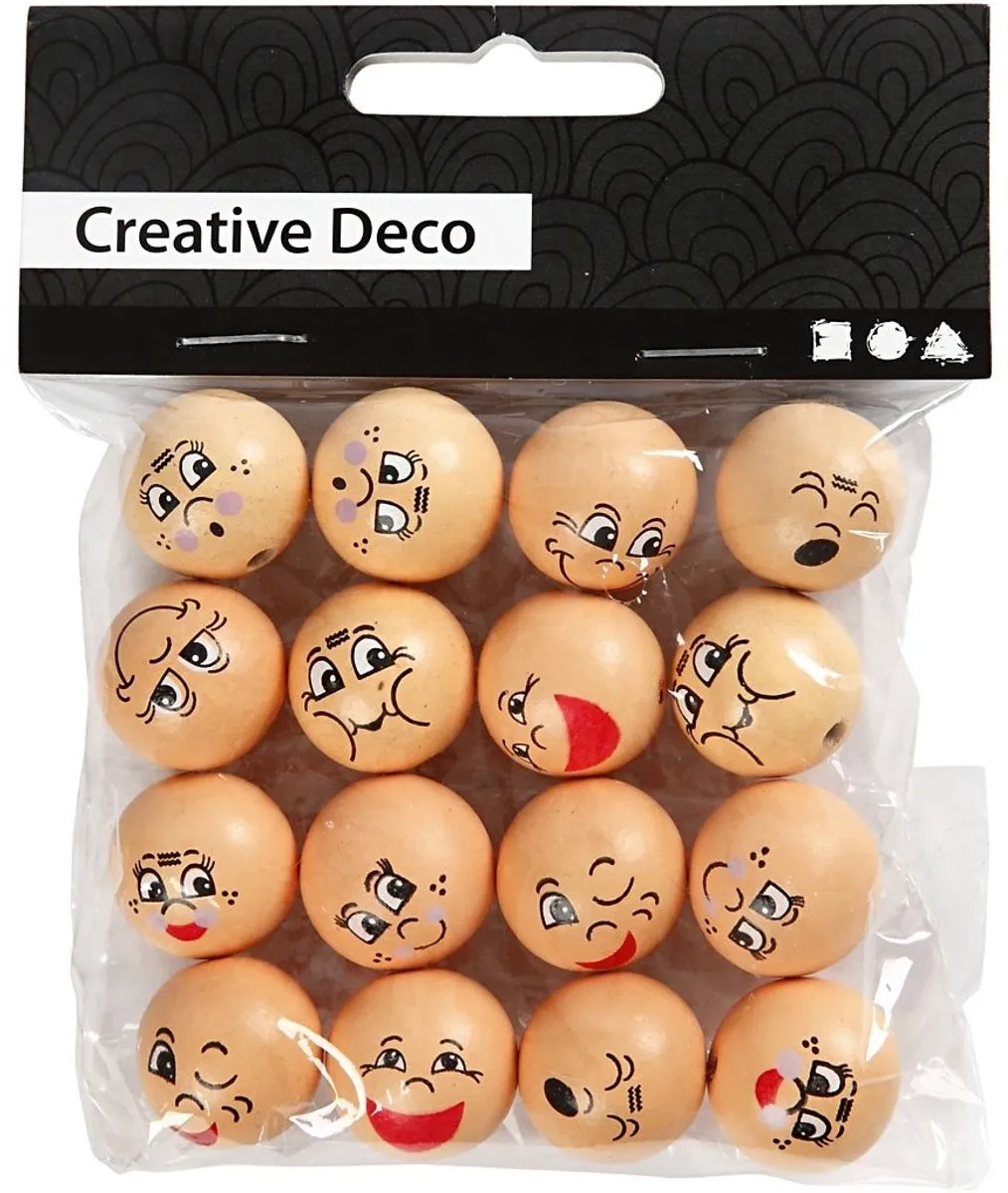 Creativ Company Houten Poppenhoofd 20mm - Multicolor - 16 Stuks